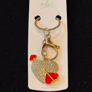 Mint Sparkling Clear and Red Heart Keychain